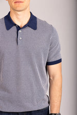 Navy textured knit polo shirt – Featherstone London men’s polo shirts - Close Up