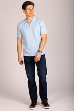 Sky blue zip knit polo – Featherstone London men’s polo shirts - Full Body