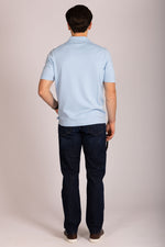Sky blue zip knit polo – Featherstone London men’s polo shirts - Back View