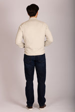 Beige Alcantara funnel neck zip-up – Featherstone London men’s outerwear - Back View