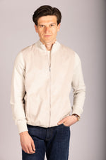 Beige Alcantara funnel neck zip-up – Featherstone London men’s outerwear