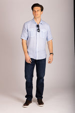 Featherstone London light blue linen short sleeve shirt - full body