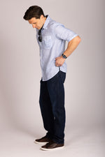 Featherstone London light blue linen short sleeve shirt - side view