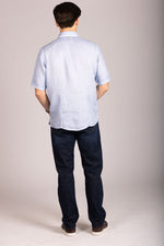 Featherstone London light blue linen short sleeve shirt - back view