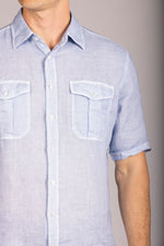 Featherstone London light blue linen short sleeve shirt - detail