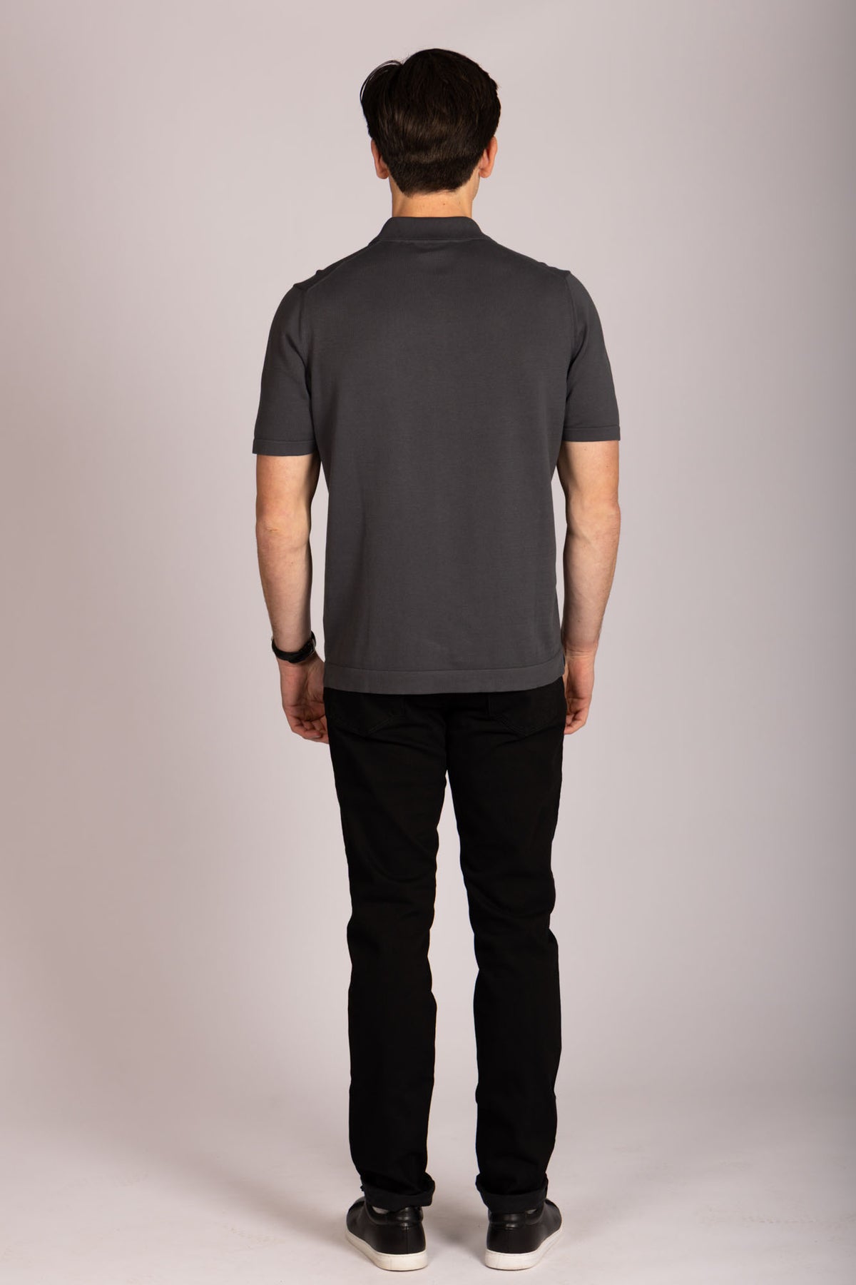 Charcoal zip knit polo – Featherstone London men’s polo shirts - Back View