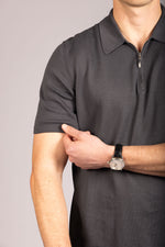 Charcoal zip knit polo – Featherstone London men’s polo shirts - Sleeve