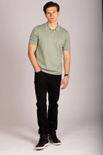 Sage green zip knit polo – Featherstone London men’s polo shirts - Full Body