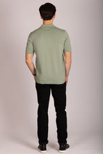 Sage green zip knit polo – Featherstone London men’s polo shirts - Back View