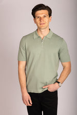 Sage green zip knit polo – Featherstone London men’s polo shirts