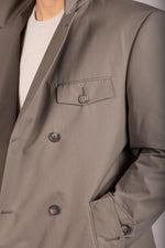 Featherstone London taupe double-breasted trench coat - detail