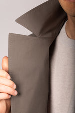 Featherstone London taupe double-breasted trench coat - collar