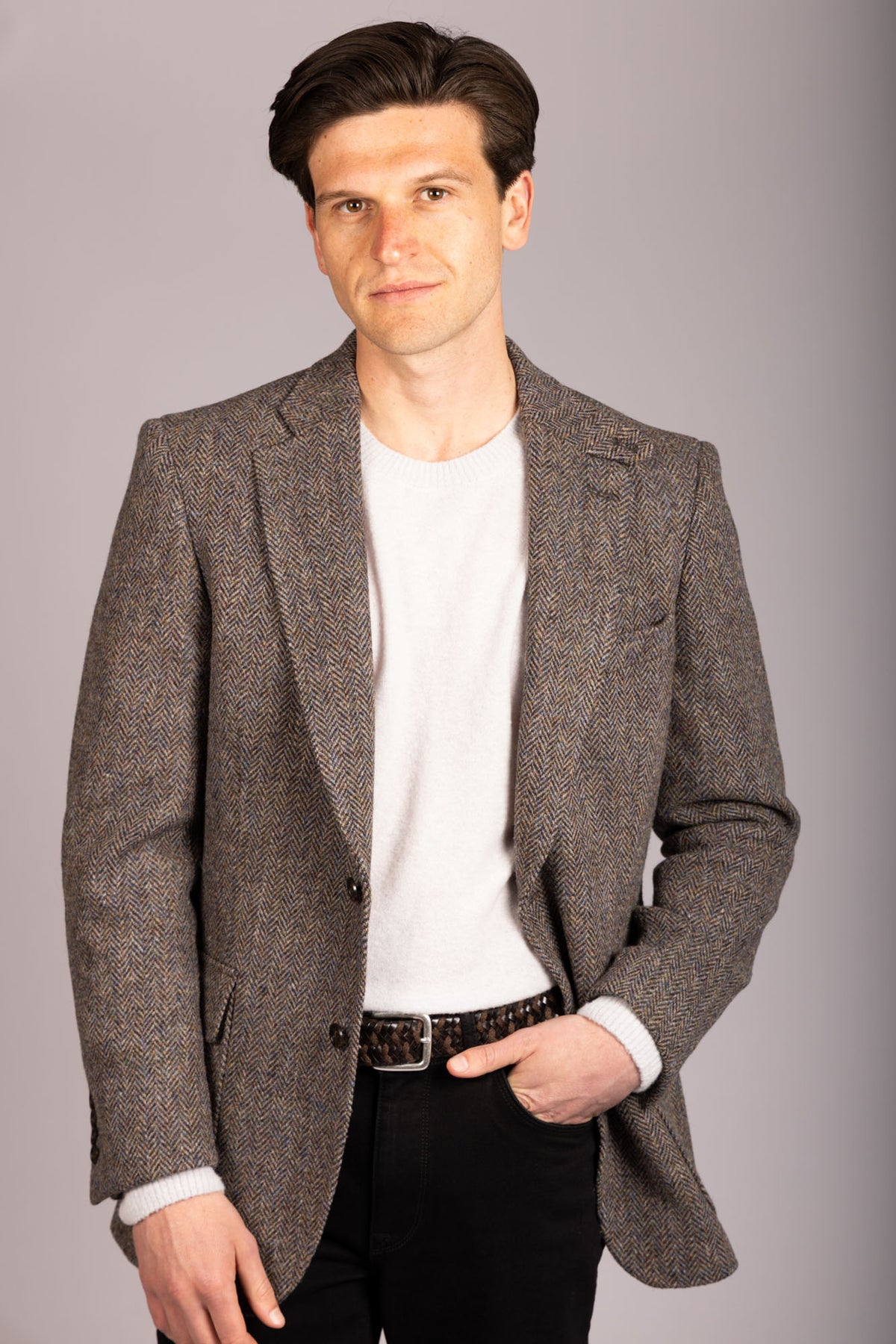 Featherstone London brown Harris Tweed herringbone blazer