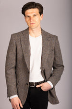 Featherstone London brown Harris Tweed herringbone blazer