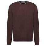 Brown Super Geelong Wool Crew Neck Jumper with Grey Trim