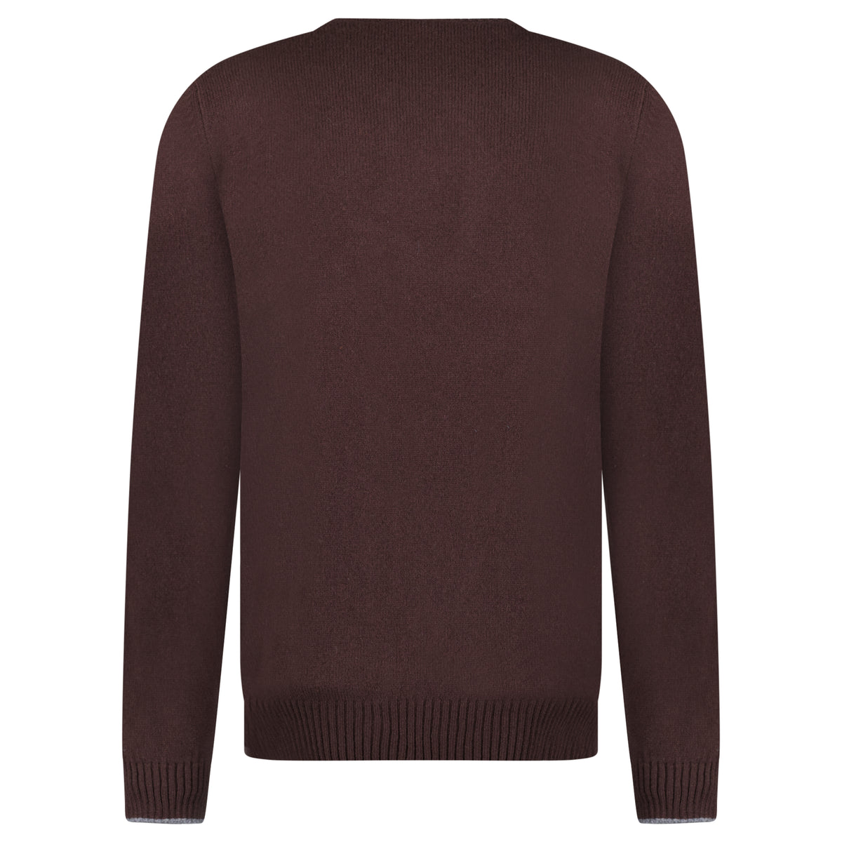 Brown Super Geelong Wool Crew Neck Jumper with Grey Trim