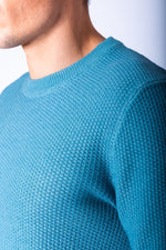 Sky Blue Textured Knit Crew Neck Jumper