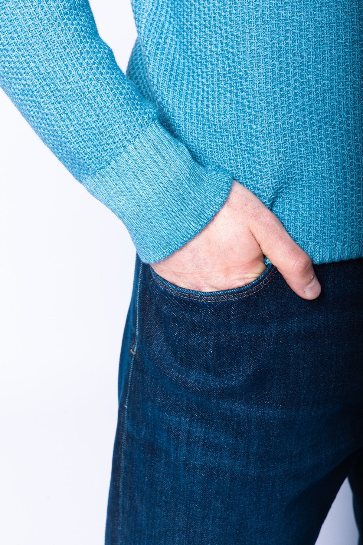 Sky Blue Textured Knit Crew Neck Jumper