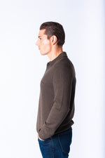 Chocolate Brown Wool Knitted Polo with Embroidered Logo