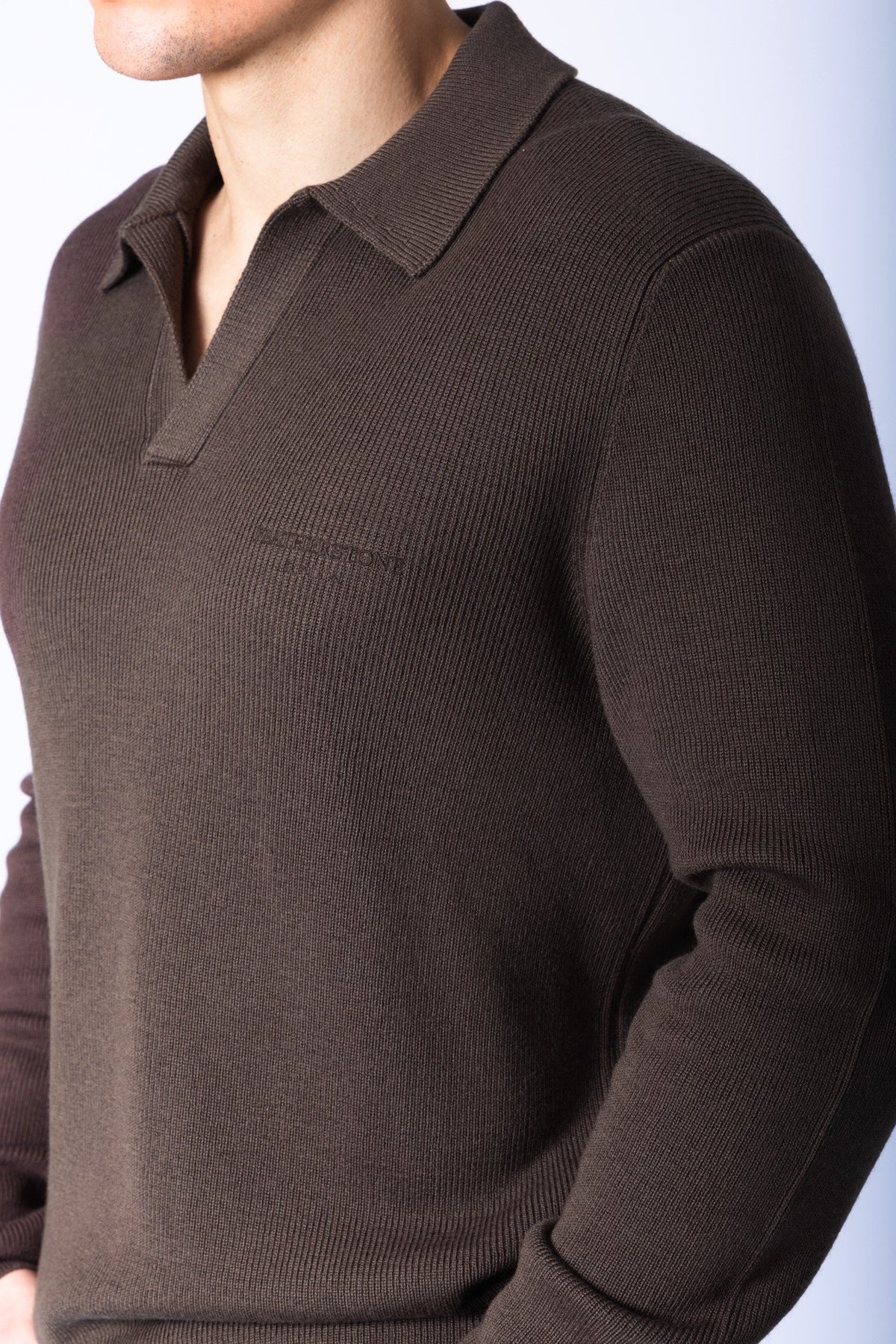 Chocolate Brown Wool Knitted Polo with Embroidered Logo