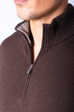 Brown Wool & Cashmere Quarter Zip Jumper with Embroidered Logo