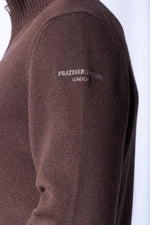 Brown Wool & Cashmere Quarter Zip Jumper with Embroidered Logo