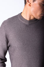 Taupe Textured Knit Crew Neck Jumper