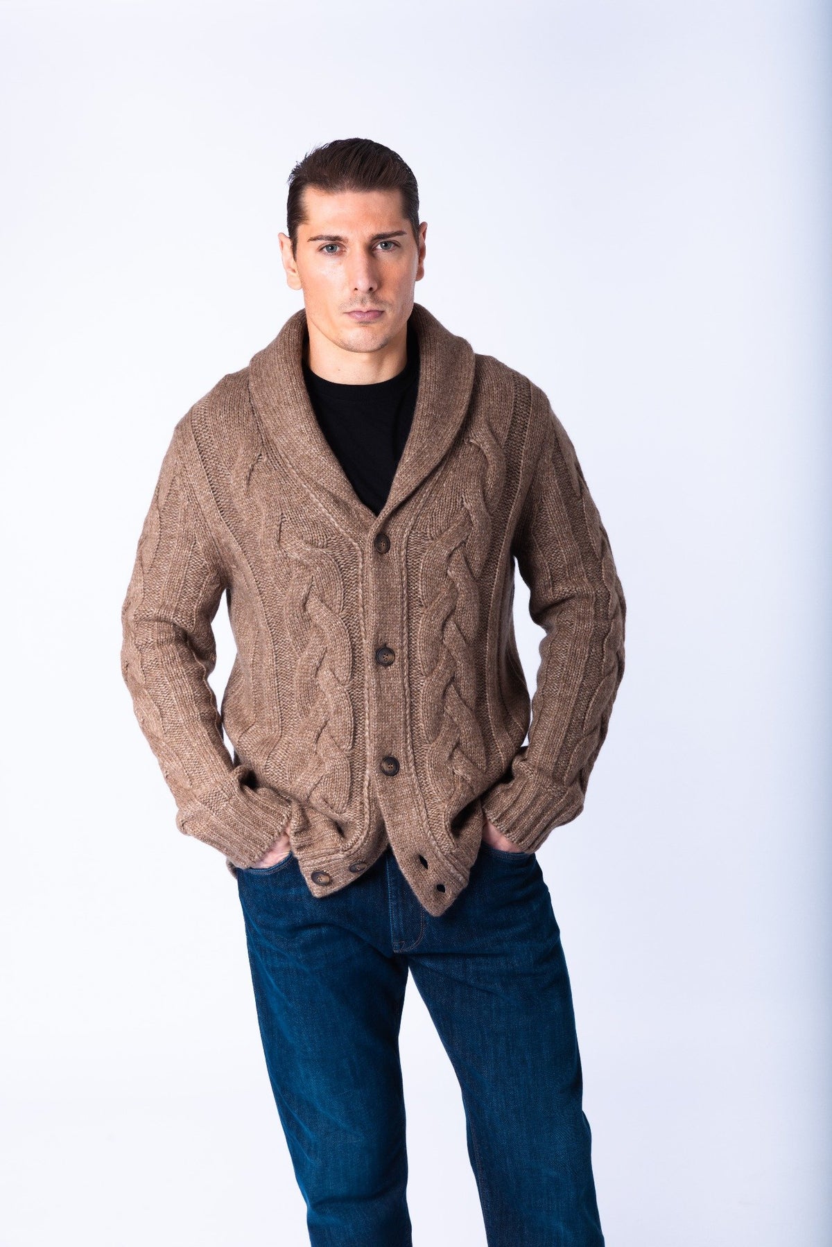 Hazel Cable Knit Shawl Cardigan