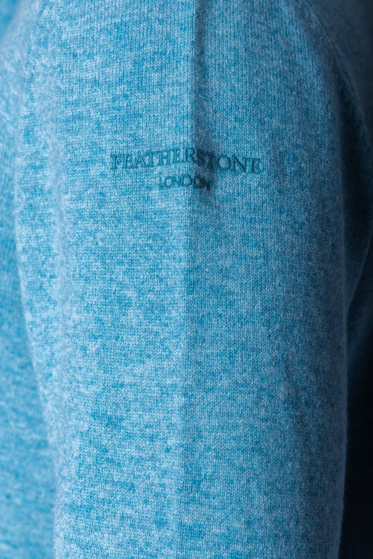 Sky Blue Wool & Cashmere Quarter Zip Jumper with Embroidered Logo