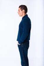 Navy Wool Textured Polo Jumper