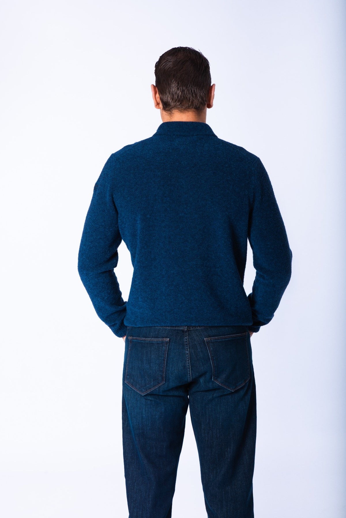 Navy Wool Textured Polo Jumper