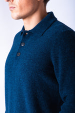 Navy Wool Textured Polo Jumper