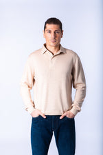 Sand Fine Knit Polo Jumper