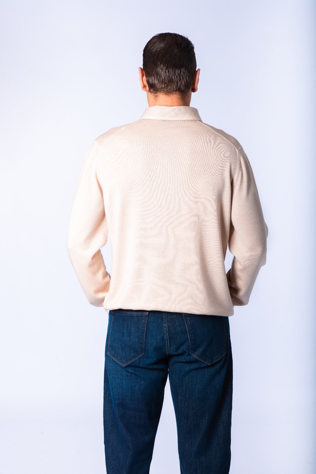 Sand Fine Knit Polo Jumper