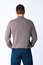 Taupe Wool & Cashmere Quarter Zip Jumper with Embroidered Logo