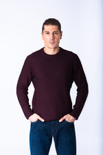 Wine Textured Knit Crew Neck Jumper