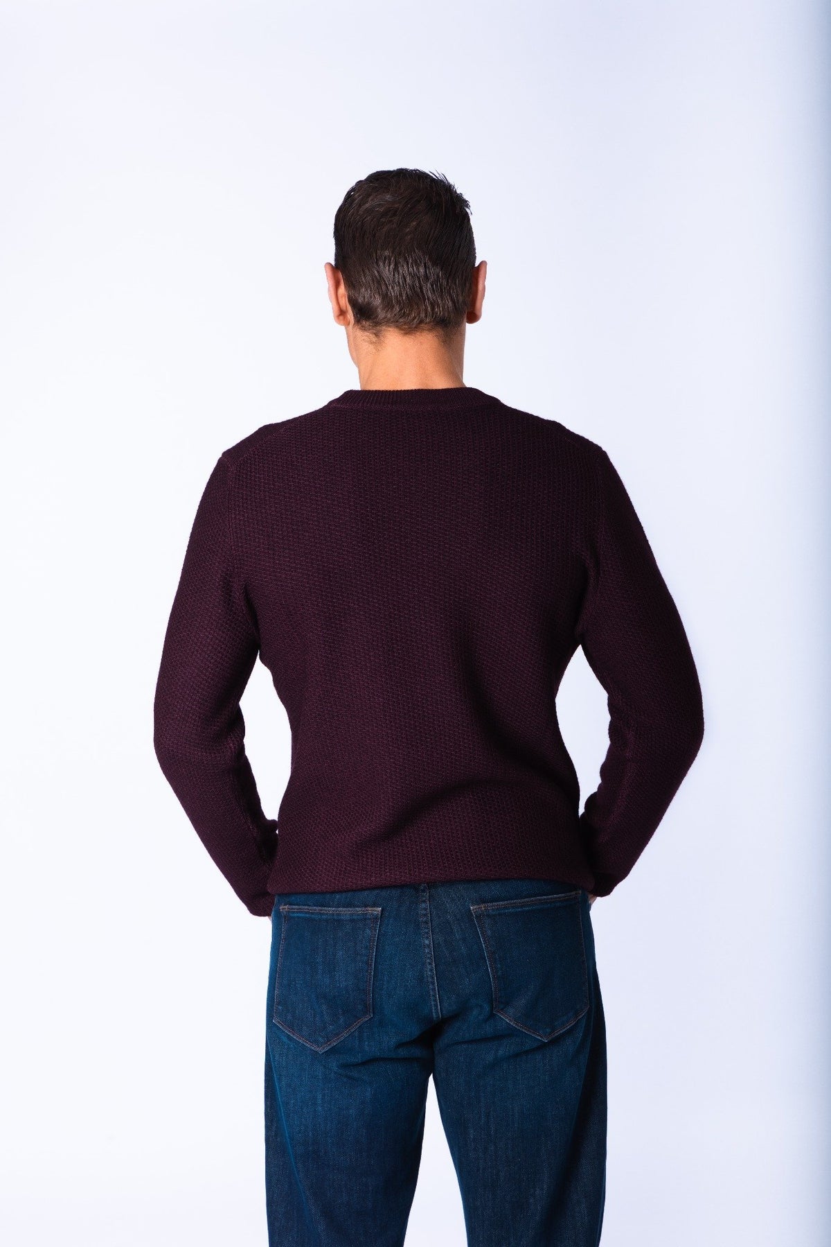 Wine Textured Knit Crew Neck Jumper