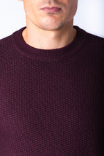 Wine Textured Knit Crew Neck Jumper