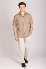 Featherstone London brown linen short sleeve shirt - full body