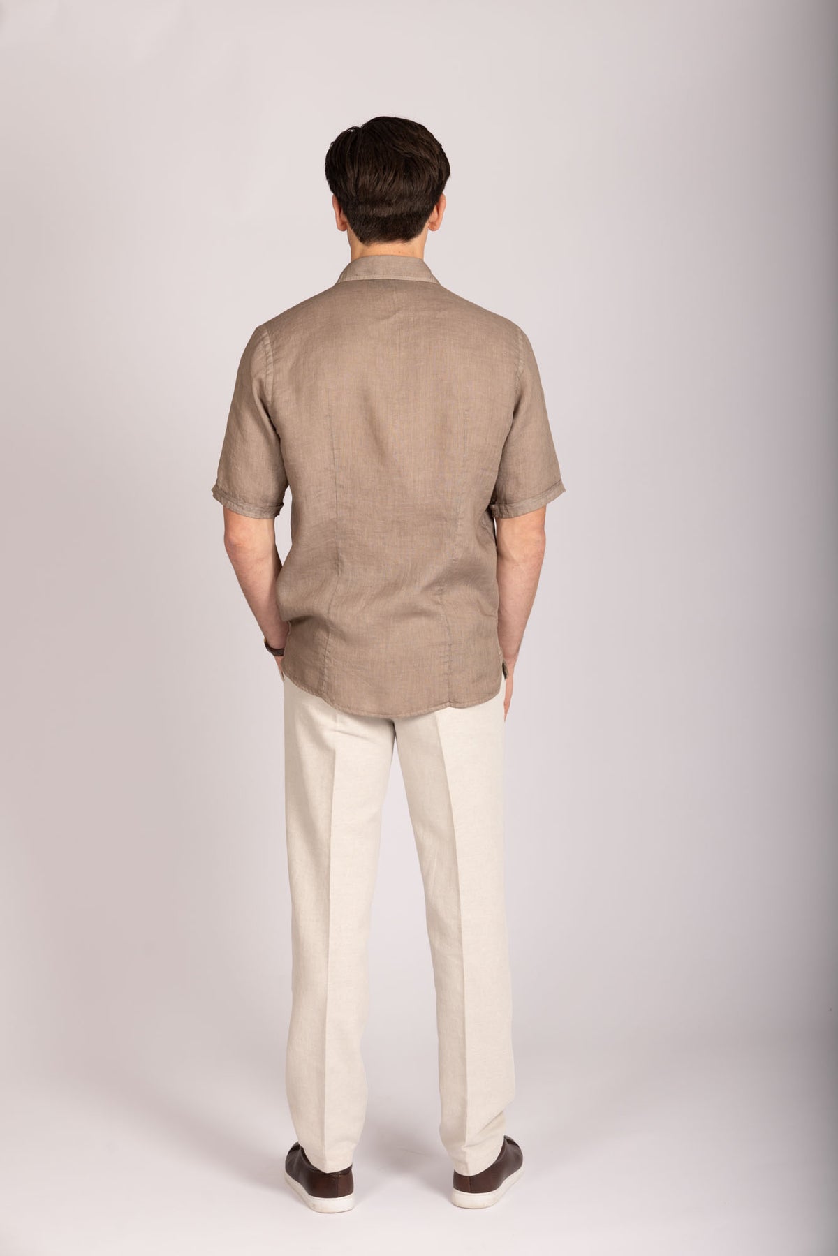 Featherstone London brown linen short sleeve shirt - back view