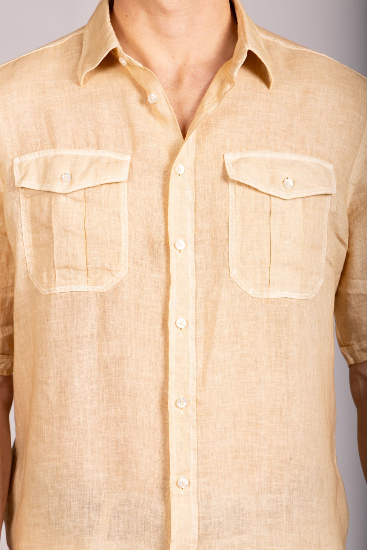 Featherstone London beige linen short sleeve shirt - detail
