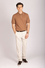 Brown short sleeve polo shirt – Featherstone London men’s smart casual polo - Full Body