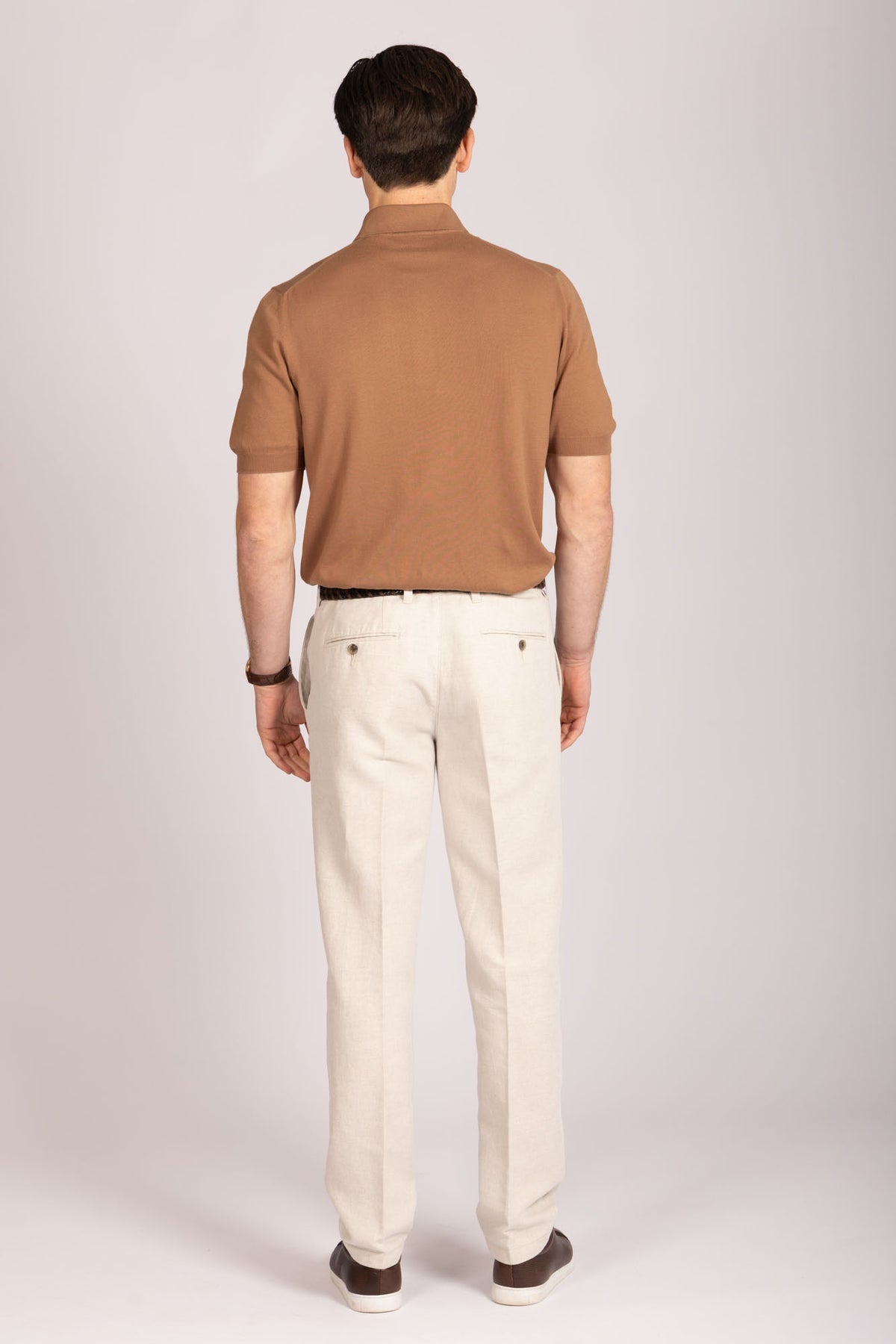 Brown short sleeve polo shirt – Featherstone London men’s smart casual polo - Back view