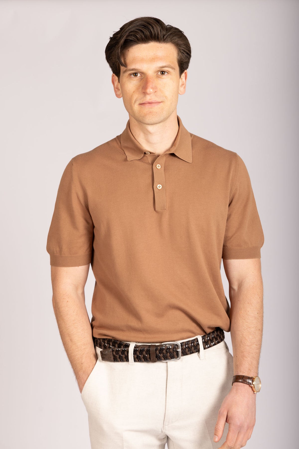 Brown short sleeve polo shirt – Featherstone London men’s smart casual polo