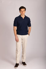 Navy knitted polo shirt – Featherstone London men’s knitwear - Full Body
