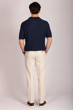 Navy knitted polo shirt – Featherstone London men’s knitwear - Back View