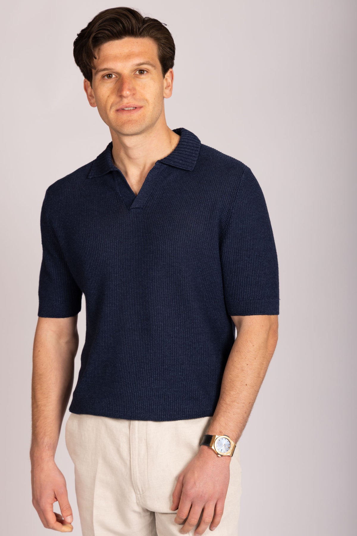 Navy knitted polo shirt – Featherstone London men’s knitwear