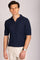 Deep Navy Textured Linen and Cotton Knitted Polo