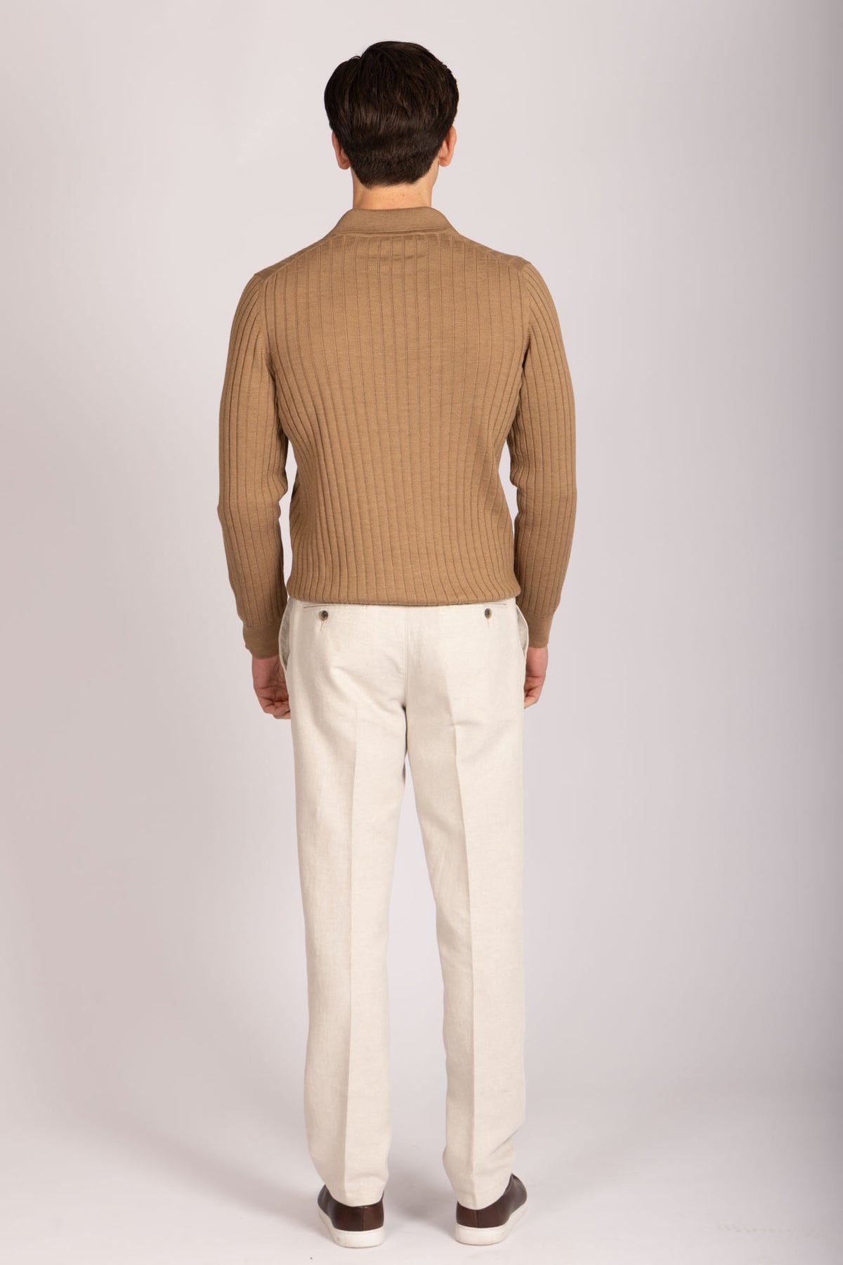 Camel Collared Fine Knit Merino Wool Jumper