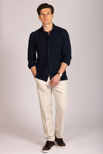 Navy Jersey Shirt - Featherstone London men's shirting - Full Body